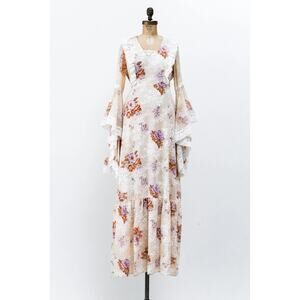 1970S Vintage Angel Sleeve Gunne Sax Style Dress | S/M